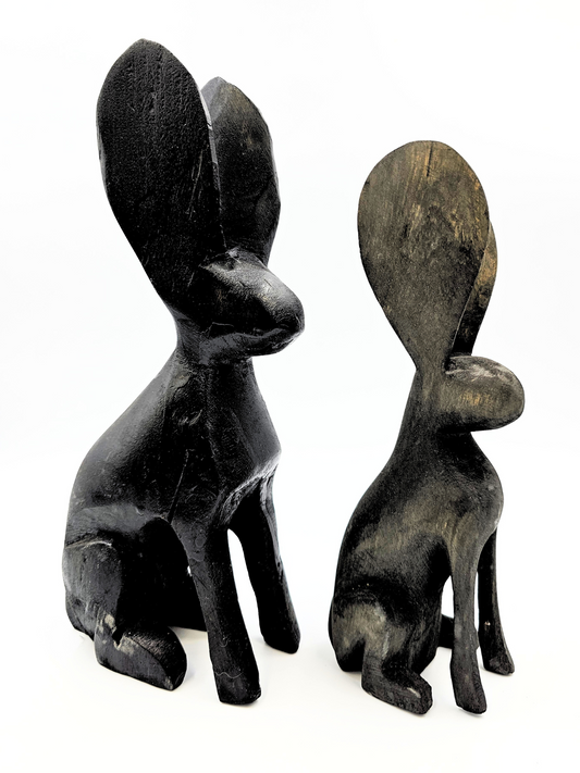 Hand Carved Wooden Bunny - Black