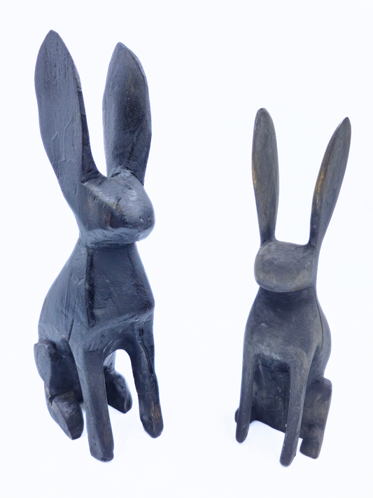Hand Carved Wooden Bunny - Black