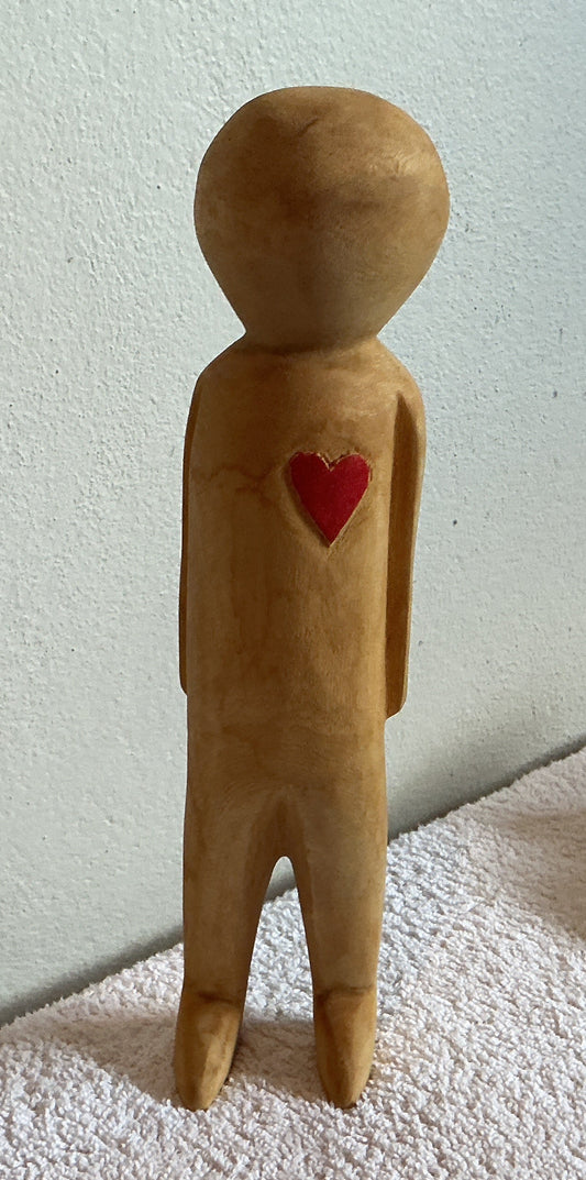 Hand Carved Wooden Figurines w/ Heart