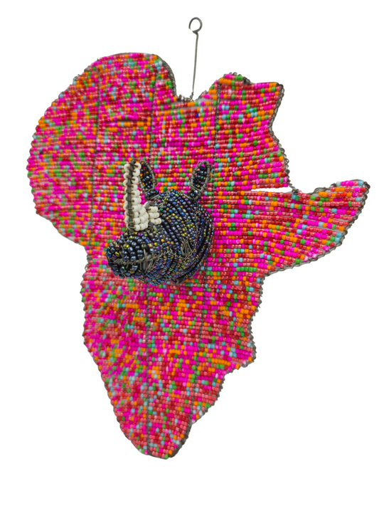 Beaded African Continent with Rhino