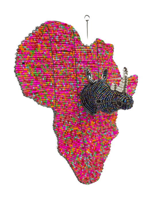 Beaded African Continent with Rhino