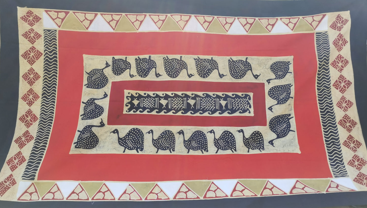 Hand painted, Guinea Fowl Table Cloth