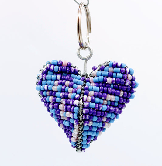 Beaded 3D Heart Keyrings
