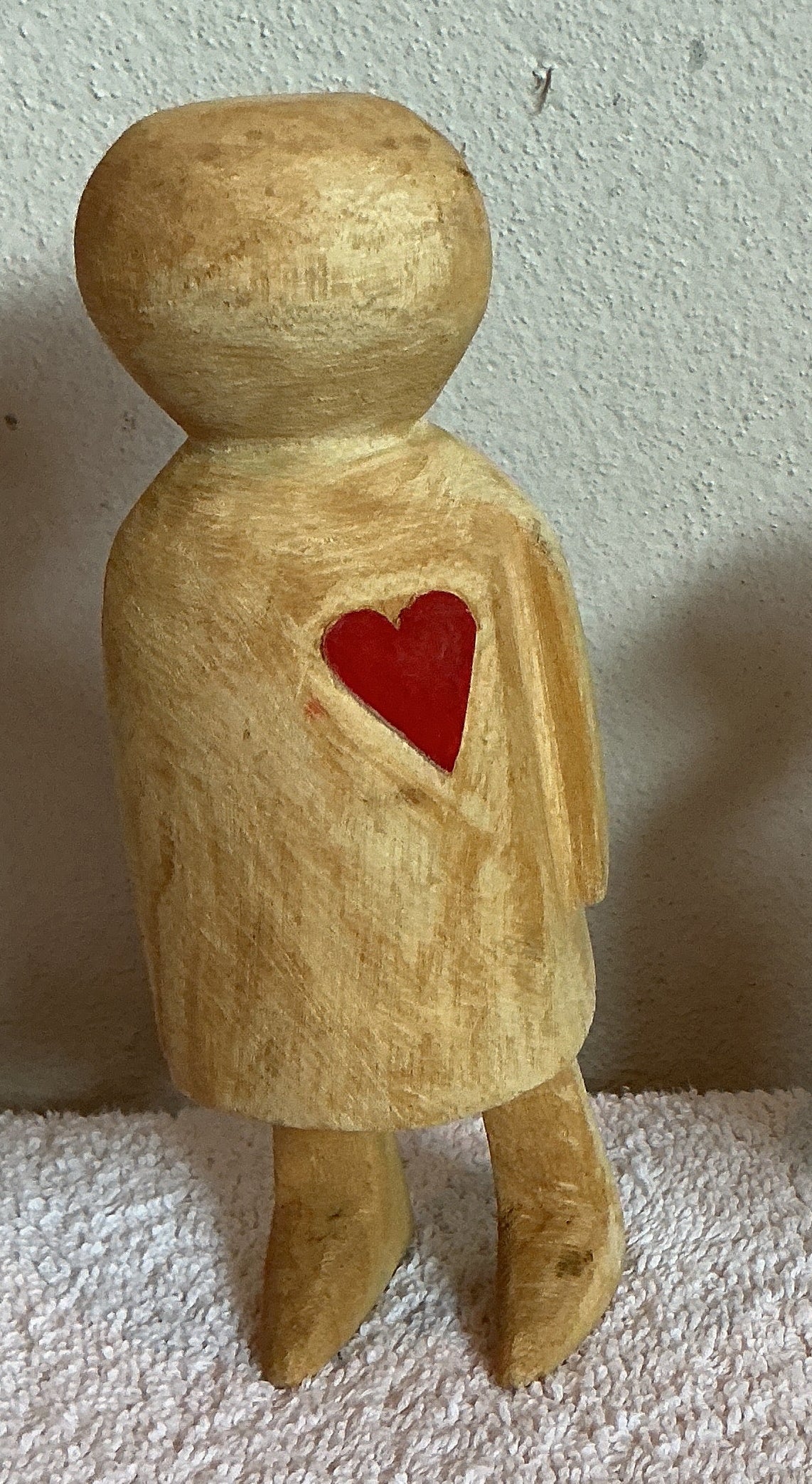 Hand Carved Wooden Figurines w/ Heart
