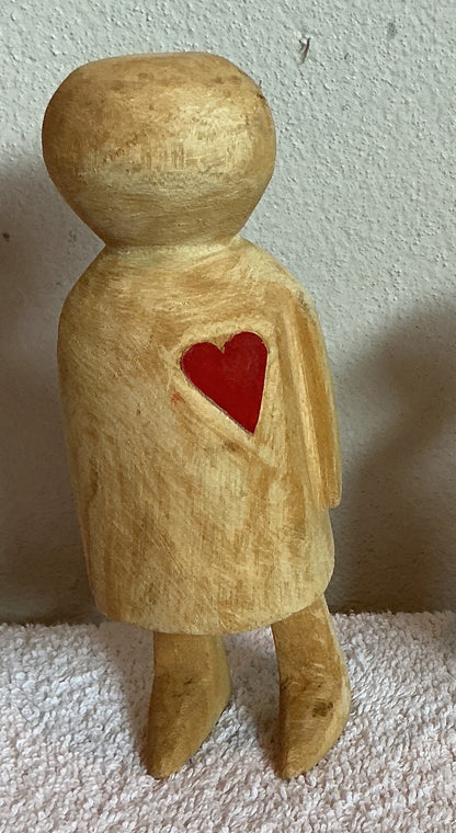 Hand Carved Wooden Figurines w/ Heart