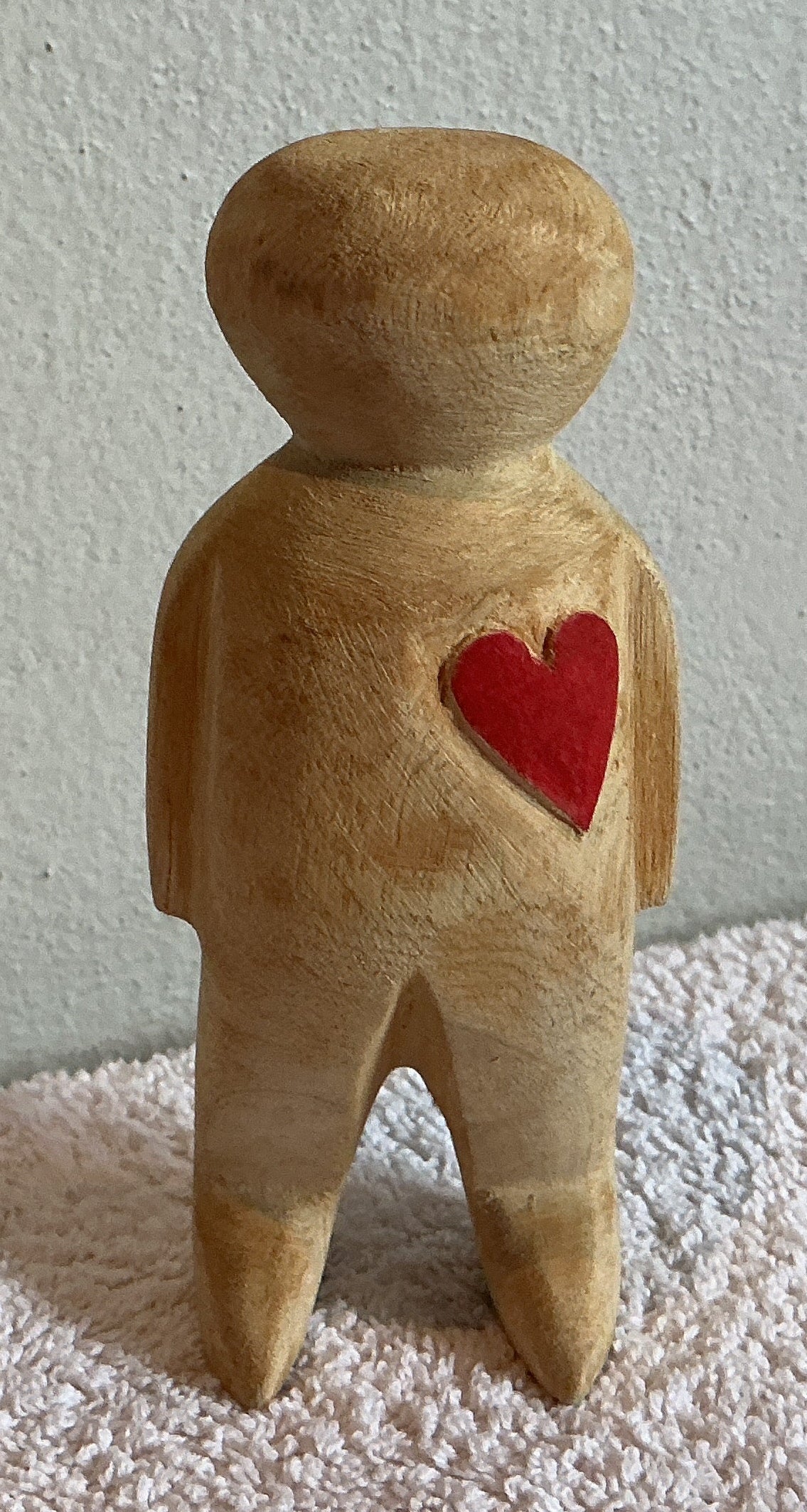 Hand Carved Wooden Figurines w/ Heart