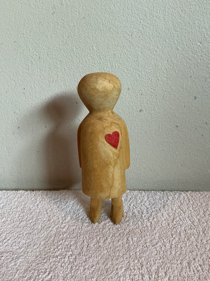 Hand Carved Wooden Figurines w/ Heart