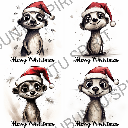 Cute, sketched Christmas Meerkat Coasters