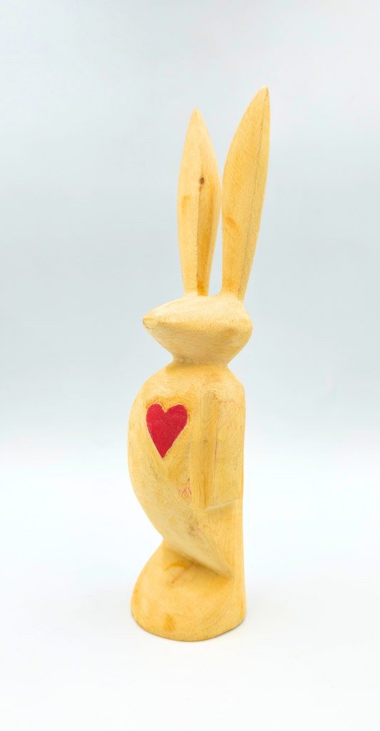 Hand Carved Wooden Bunny w/ Heart