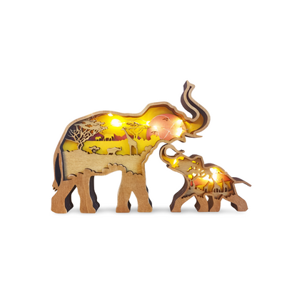 3D Multi-layer Wooden Elephant & Baby With Light