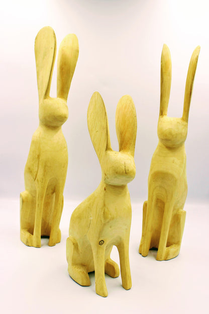 Hand Carved Wooden Bunny - Natural