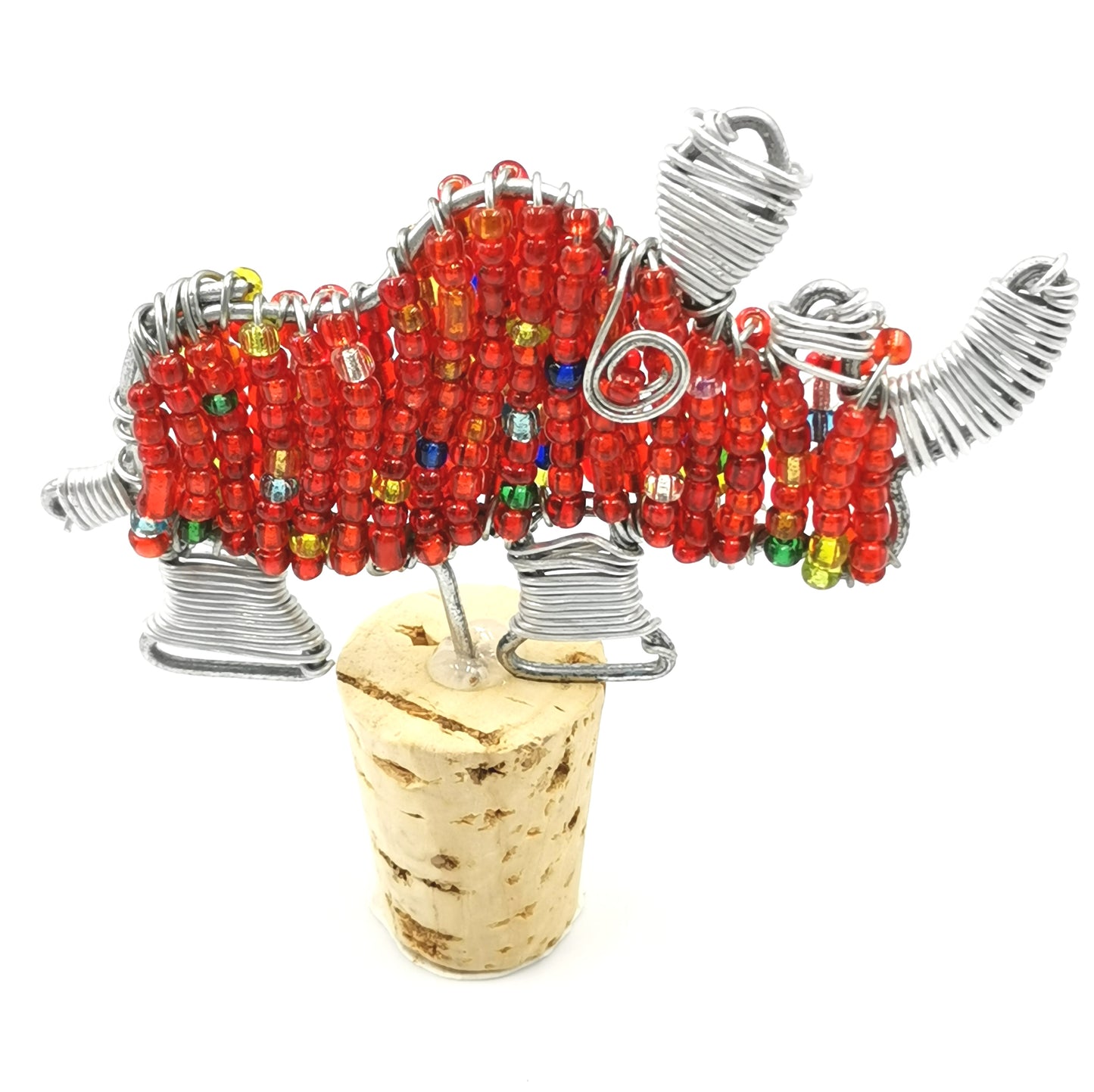 African Beaded Rhino Wine Stopper