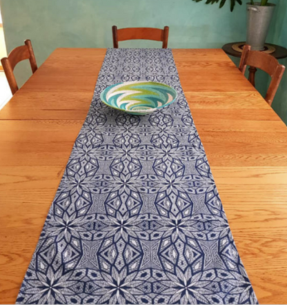 Table Runner - Shweshwe Navy Flower